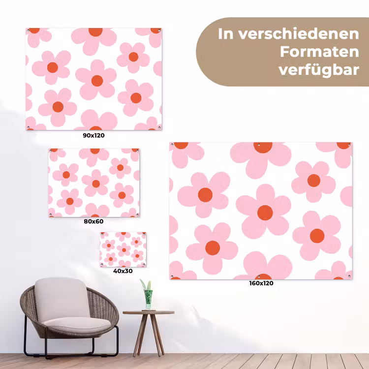 Bloemen - Patroon - Modern - Roze - Wit tuinposter los doek klein -Xsfeer9_DE