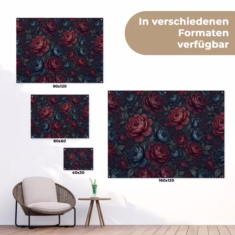 Bloemen - Patroon - Natuur - Klassiek - Donker tuinposter los doek klein -Xsfeer9_DE