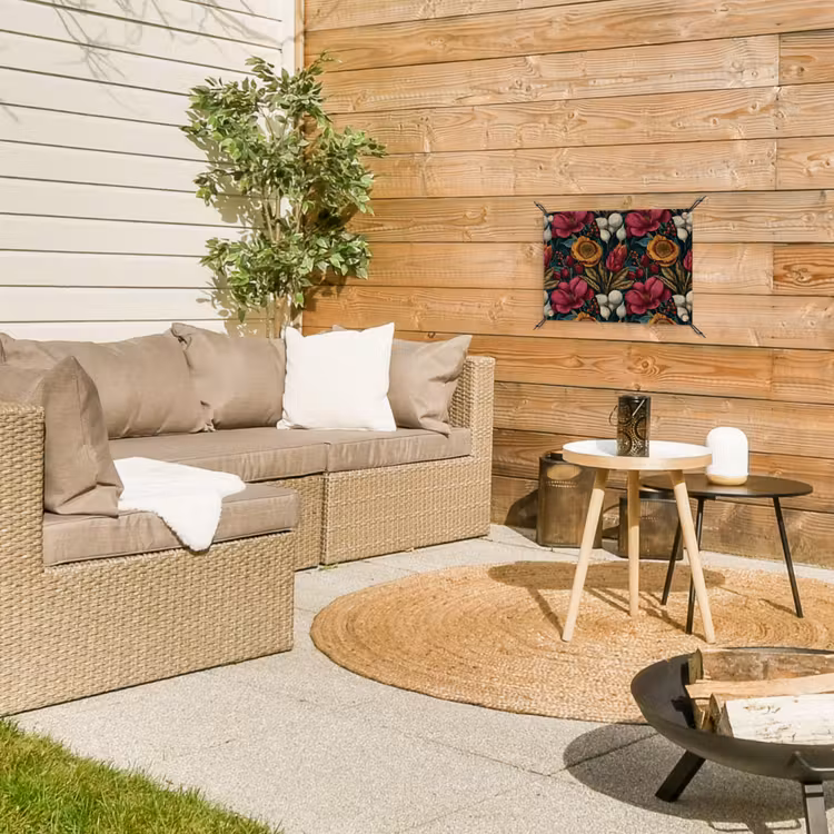 Bloemen - Patroon - Rood - Goud tuinposter los doek klein 239 -sfeer4