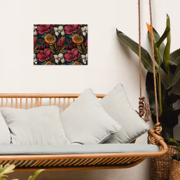 Bloemen - Patroon - Rood - Goud tuinposter los doek klein 239 -sfeer7