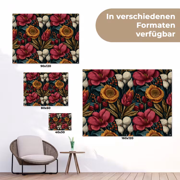 Bloemen - Patroon - Rood - Goud tuinposter los doek klein 239 -Xsfeer9_DE