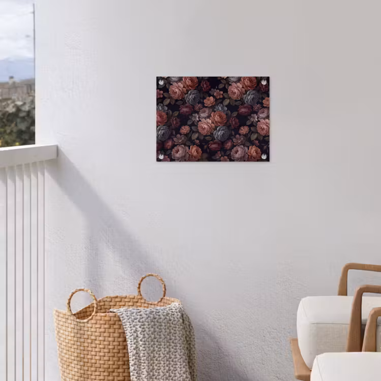 Bloemen - Patroon - Vintage - Donker - Roze tuinposter los doek klein -sfeer8