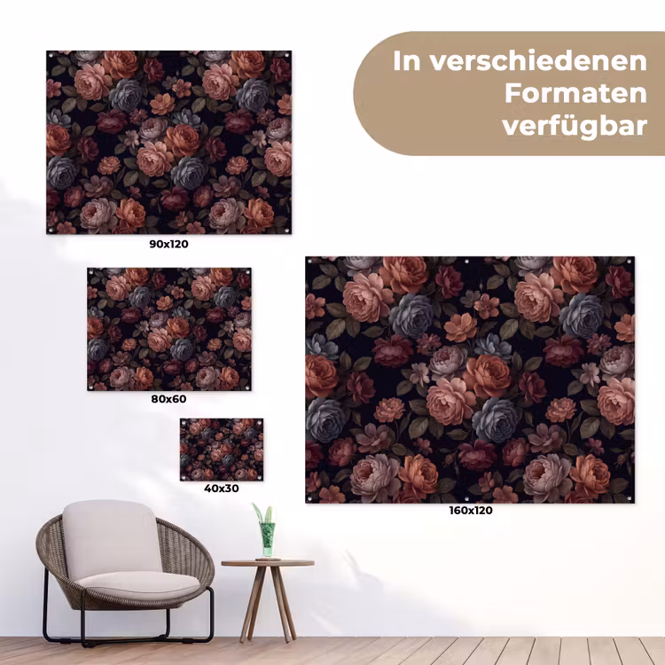 Bloemen - Patroon - Vintage - Donker - Roze tuinposter los doek klein -Xsfeer9_DE