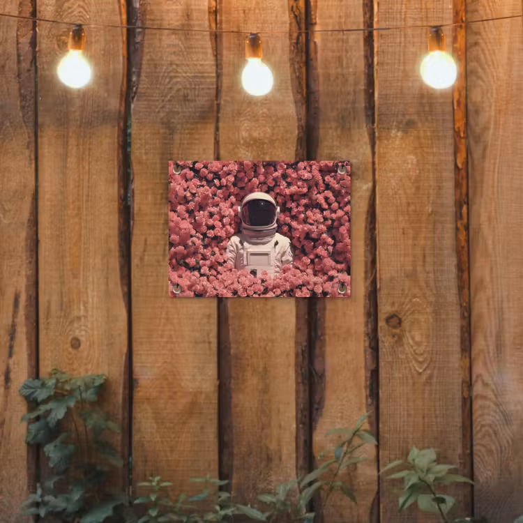 Bloemen - Roze - Astronaut tuinposter los doek klein -sfeer1