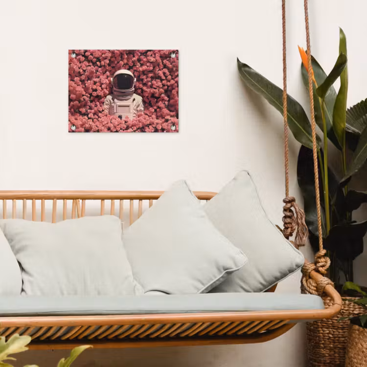 Bloemen - Roze - Astronaut tuinposter los doek klein -sfeer7