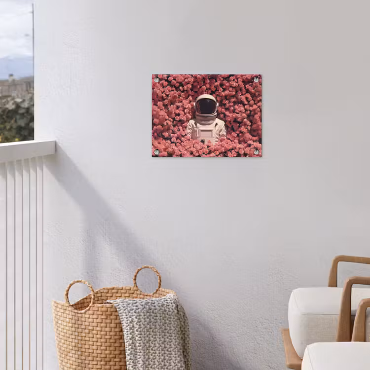 Bloemen - Roze - Astronaut tuinposter los doek klein -sfeer8