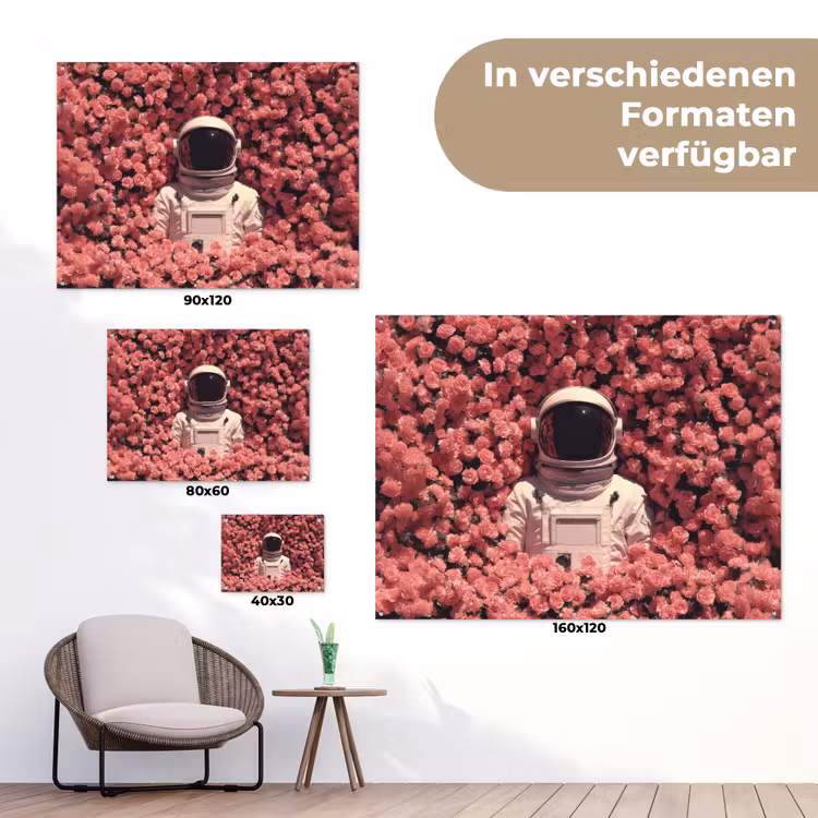 Bloemen - Roze - Astronaut tuinposter los doek klein -Xsfeer9_DE