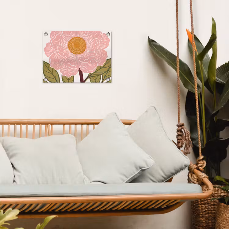Gartenposter - Blumen – Rosa – Illustration - Bloemen - Roze - Illustratie tuinposter los doek klein