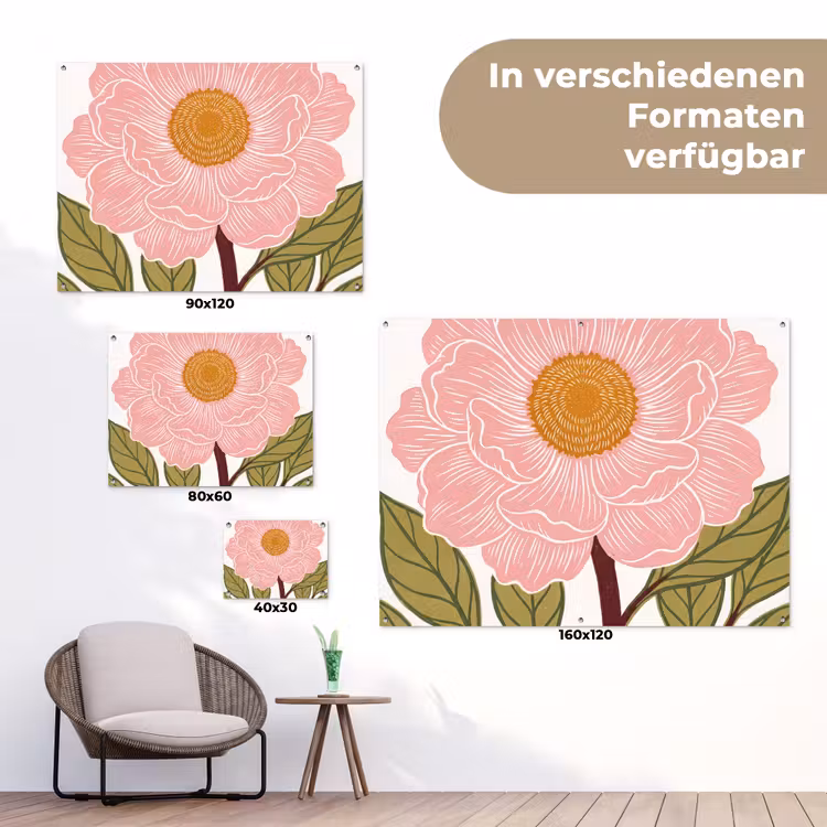 Gartenposter - Blumen – Rosa – Illustration - Bloemen - Roze - Illustratie tuinposter los doek klein