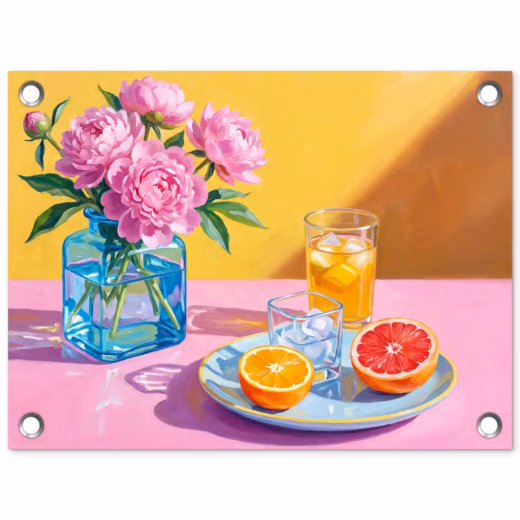 Gartenposter - Blumen – Rosa – Modern - Bloemen - Roze - Modern tuinposter los doek klein