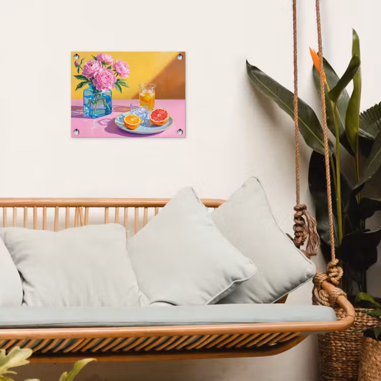 Gartenposter - Blumen – Rosa – Modern - Bloemen - Roze - Modern tuinposter los doek klein