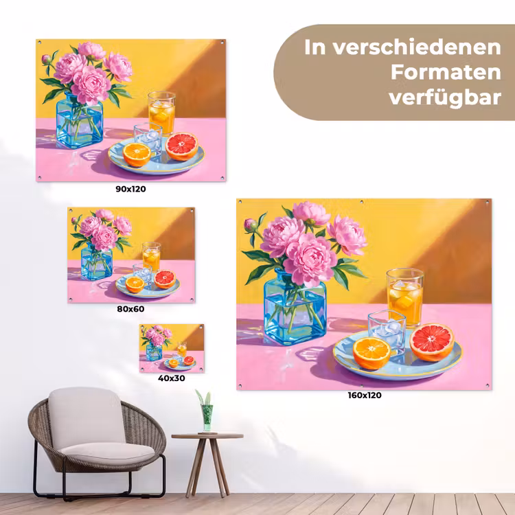 Gartenposter - Blumen – Rosa – Modern - Bloemen - Roze - Modern tuinposter los doek klein
