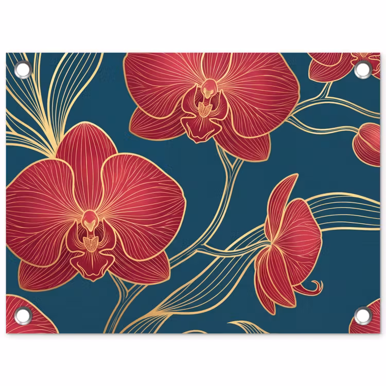 Gartenposter - Blumen – Rot – Gold - Bloemen - Rood - Goud tuinposter los doek klein