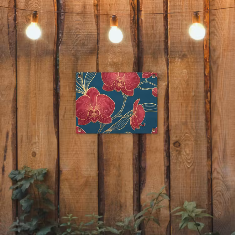 Gartenposter - Blumen – Rot – Gold - Bloemen - Rood - Goud tuinposter los doek klein