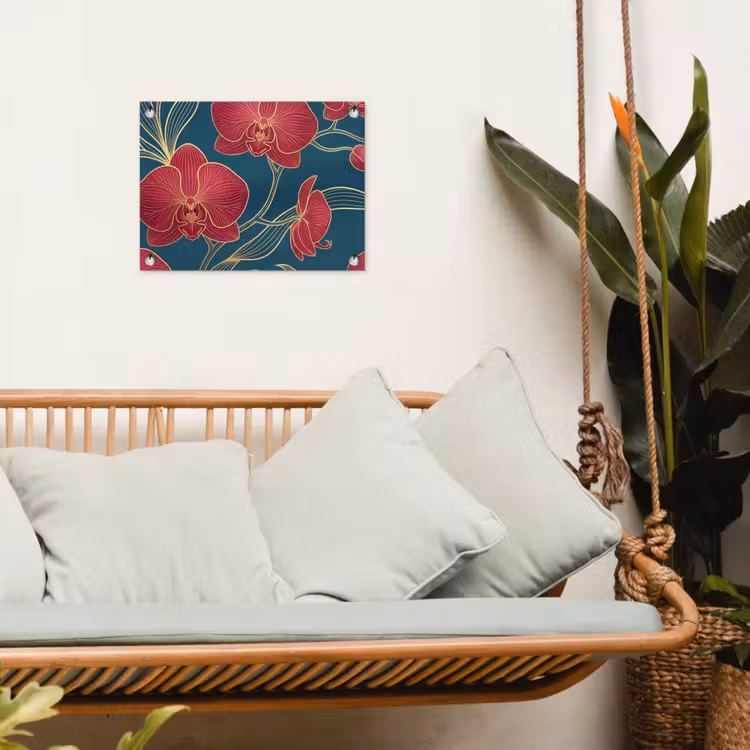 Gartenposter - Blumen – Rot – Gold - Bloemen - Rood - Goud tuinposter los doek klein