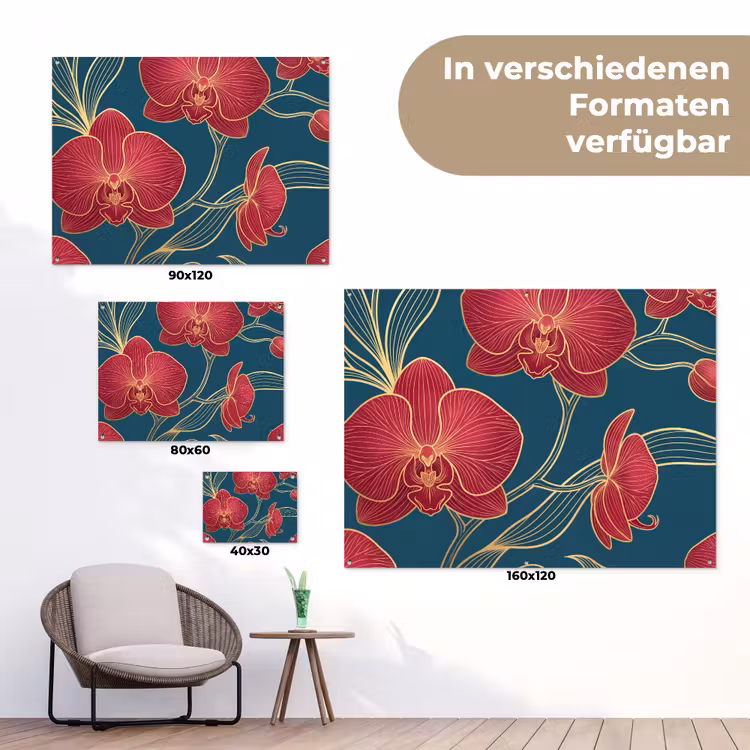 Gartenposter - Blumen – Rot – Gold - Bloemen - Rood - Goud tuinposter los doek klein