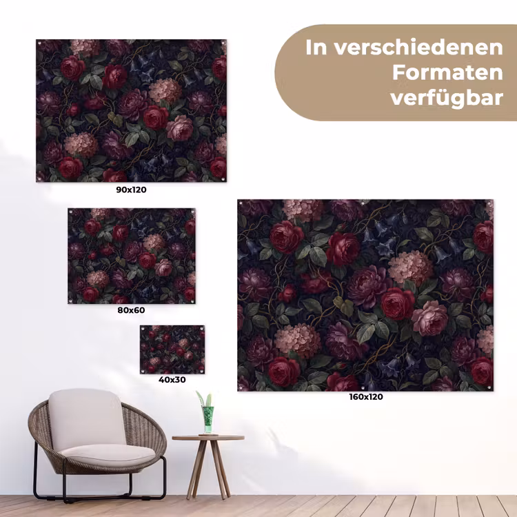 Bloemen - Rood - Klassiek - Donker - Patroon tuinposter los doek klein -Xsfeer9_DE