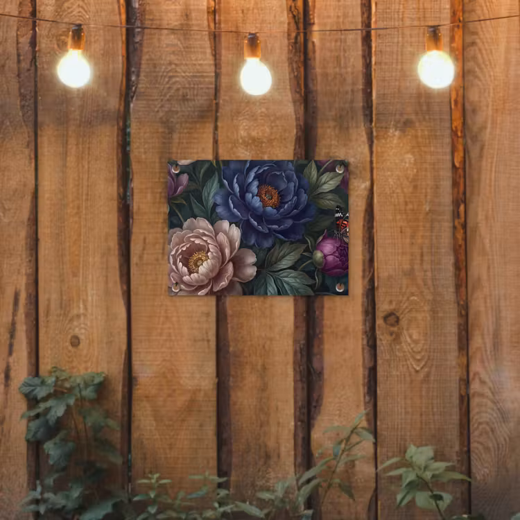 Bloemen - Vlinder - Natuur - Modern - Paars tuinposter los doek klein -sfeer1