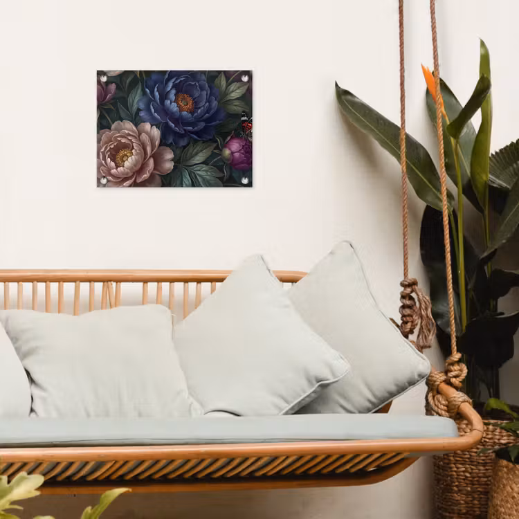 Bloemen - Vlinder - Natuur - Modern - Paars tuinposter los doek klein -sfeer7