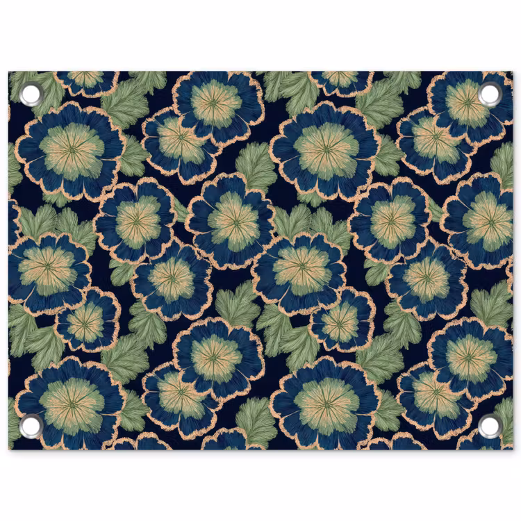 Bloemen - Borduurwerk - Patroon - Blauw - Groen tuinposter los doek klein 239 -3d