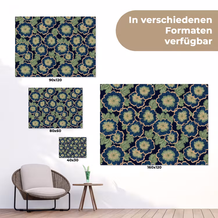 Bloemen - Borduurwerk - Patroon - Blauw - Groen tuinposter los doek klein 239 -Xsfeer9_DE