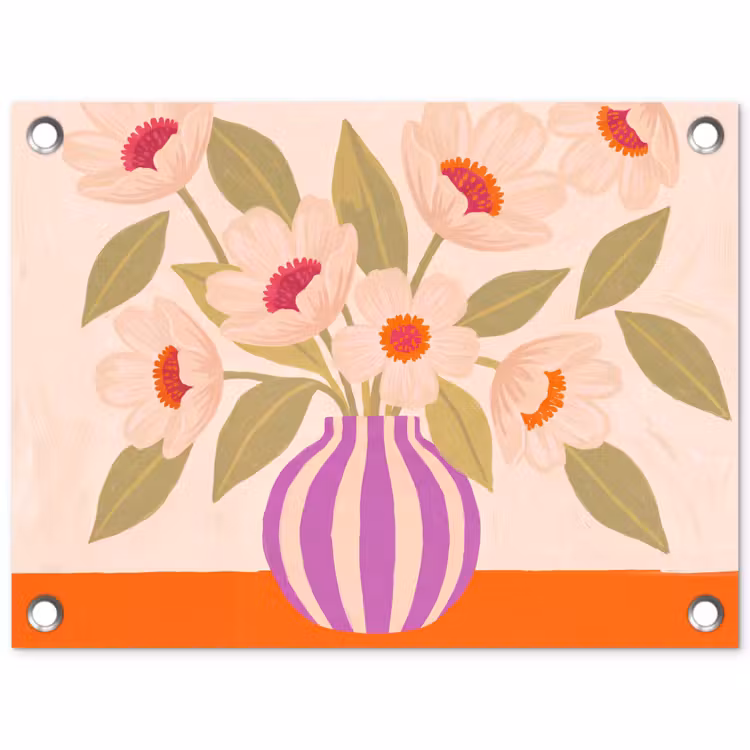 Bloemen - Vaas - Abstract - Paars - Oranje tuinposter los doek klein -3d