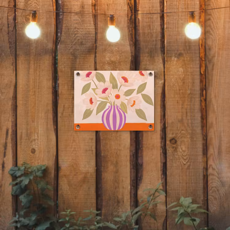 Bloemen - Vaas - Abstract - Paars - Oranje tuinposter los doek klein -sfeer1