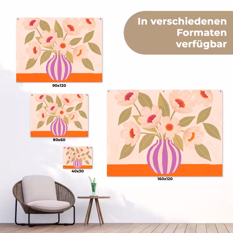 Bloemen - Vaas - Abstract - Paars - Oranje tuinposter los doek klein -Xsfeer9_DE