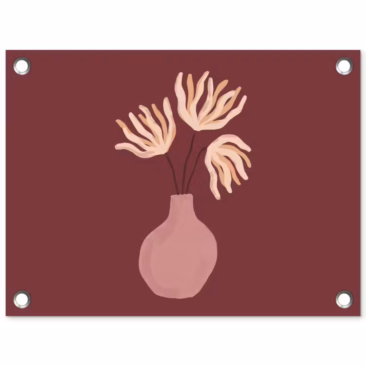 Bloemen - Vaas - Abstract - Modern - Aardetinten tuinposter los doek klein -3d