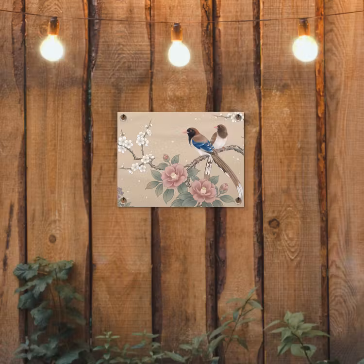 Bloemen - Vogels - Bloemen tuinposter los doek klein -sfeer1
