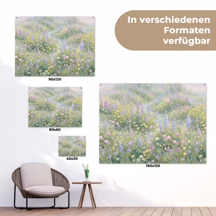 Bloemenveld - Heuvels - Kleurrijk tuinposter los doek klein -Xsfeer9_DE