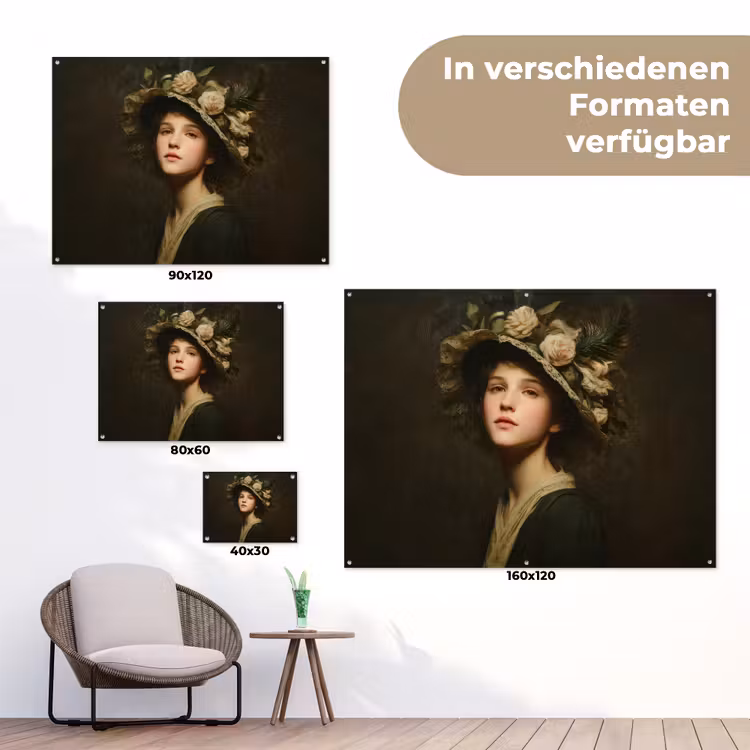 Bloemenhoed - Portret - Vrouw tuinposter los doek klein -Xsfeer9_DE