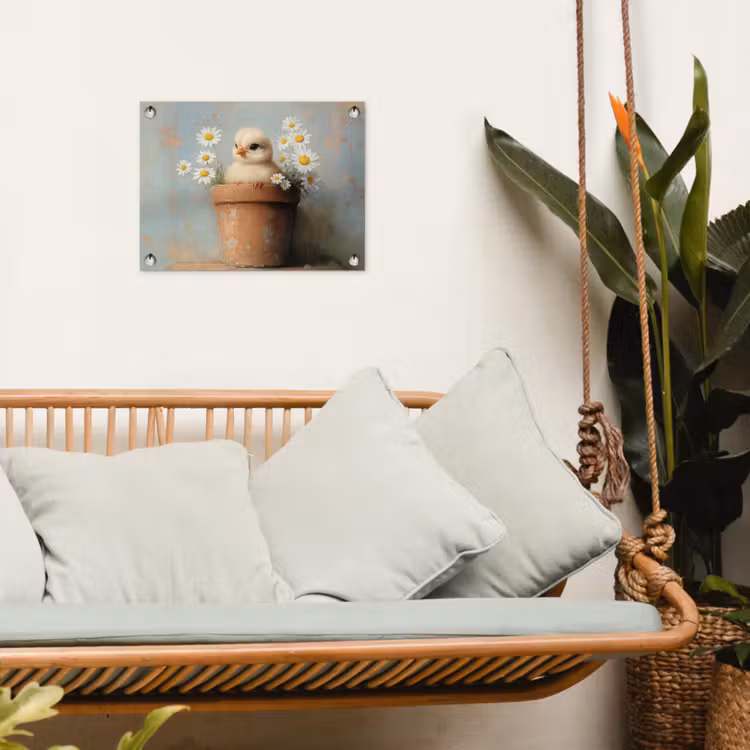 Bloempot - Kuiken - Bloemetjes tuinposter los doek klein -sfeer7