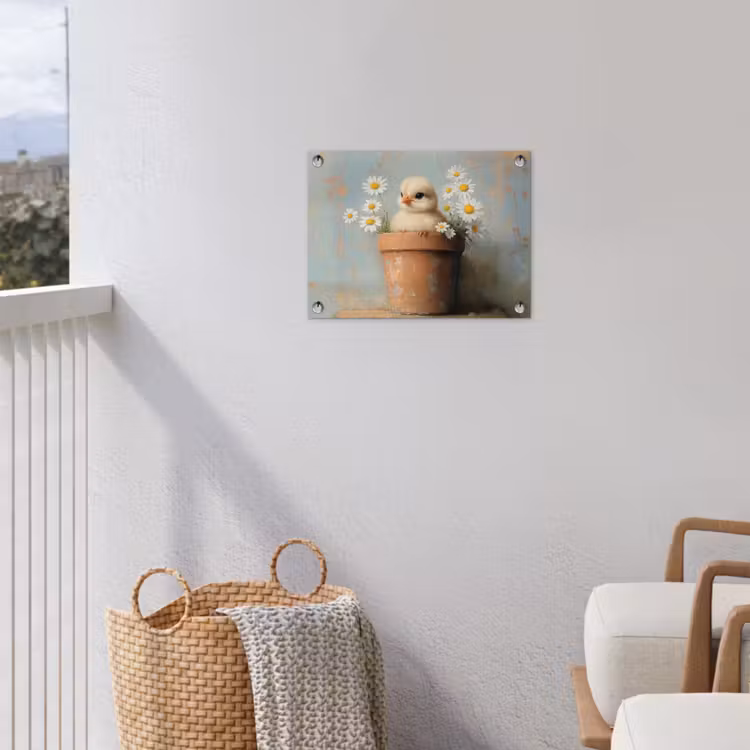 Bloempot - Kuiken - Bloemetjes tuinposter los doek klein -sfeer8