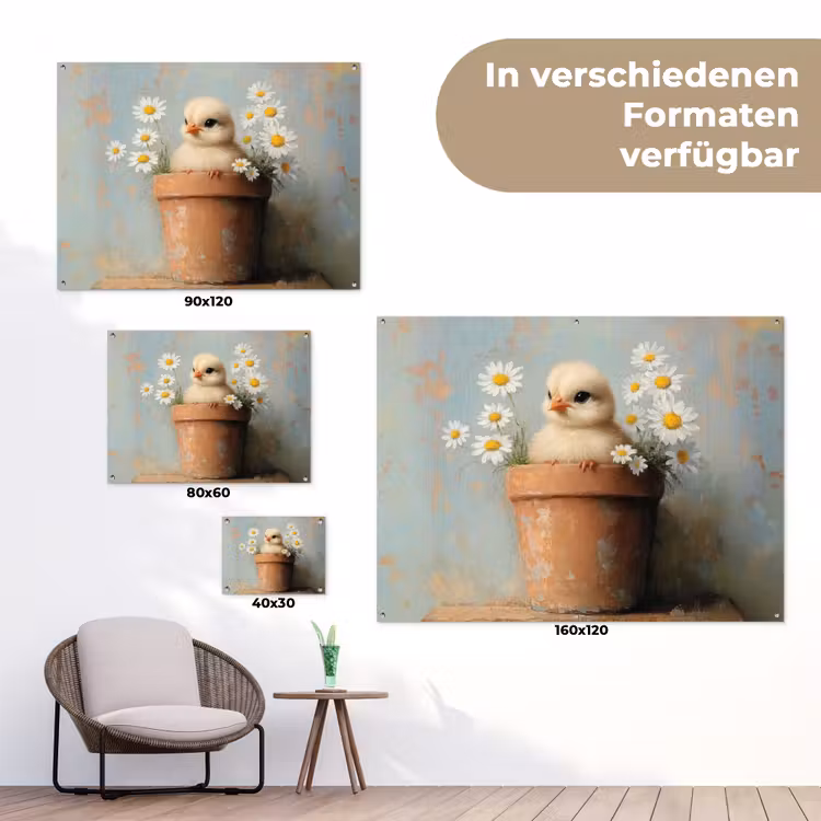 Bloempot - Kuiken - Bloemetjes tuinposter los doek klein -Xsfeer9_DE
