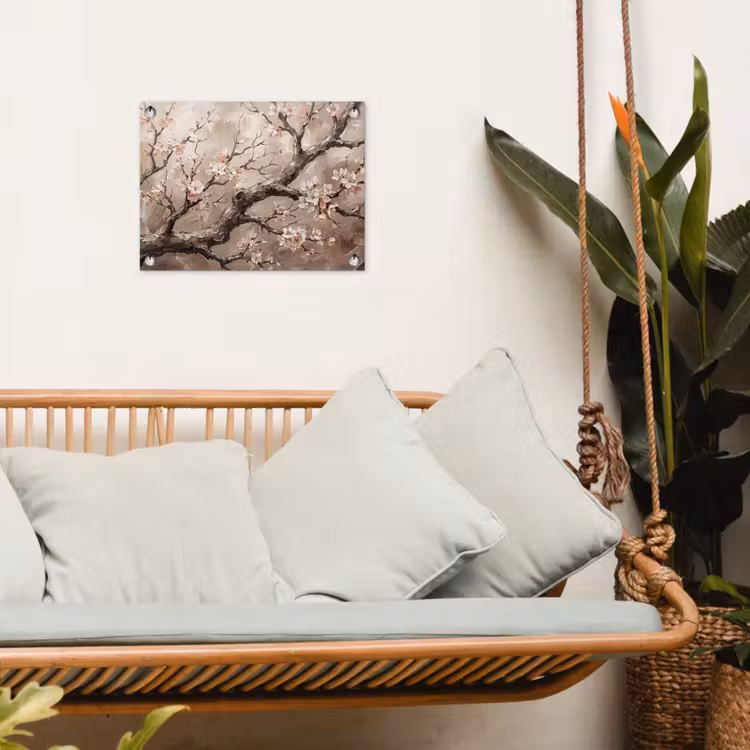 Bloesem - Takken - Schilderij - Beige - Serene tuinposter los doek klein -sfeer7