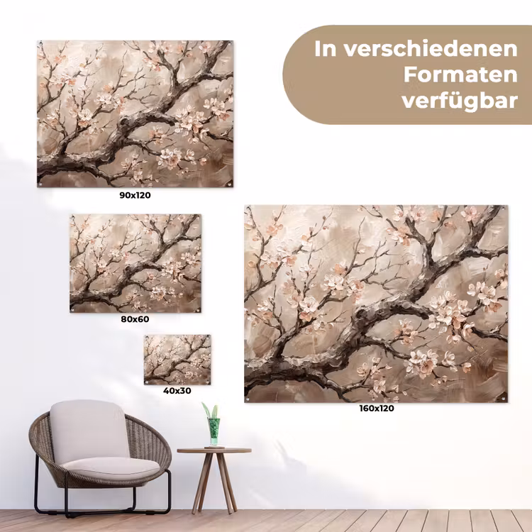 Bloesem - Takken - Schilderij - Beige - Serene tuinposter los doek klein -Xsfeer9_DE