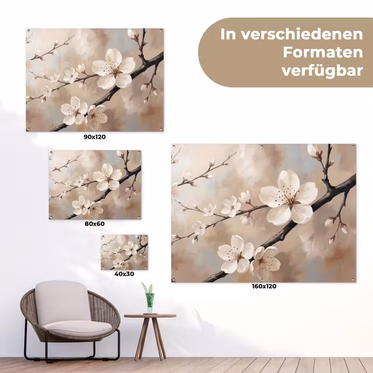 Bloesem - Takken - Schilderij - Beige - Serene tuinposter los doek klein -Xsfeer9_DE