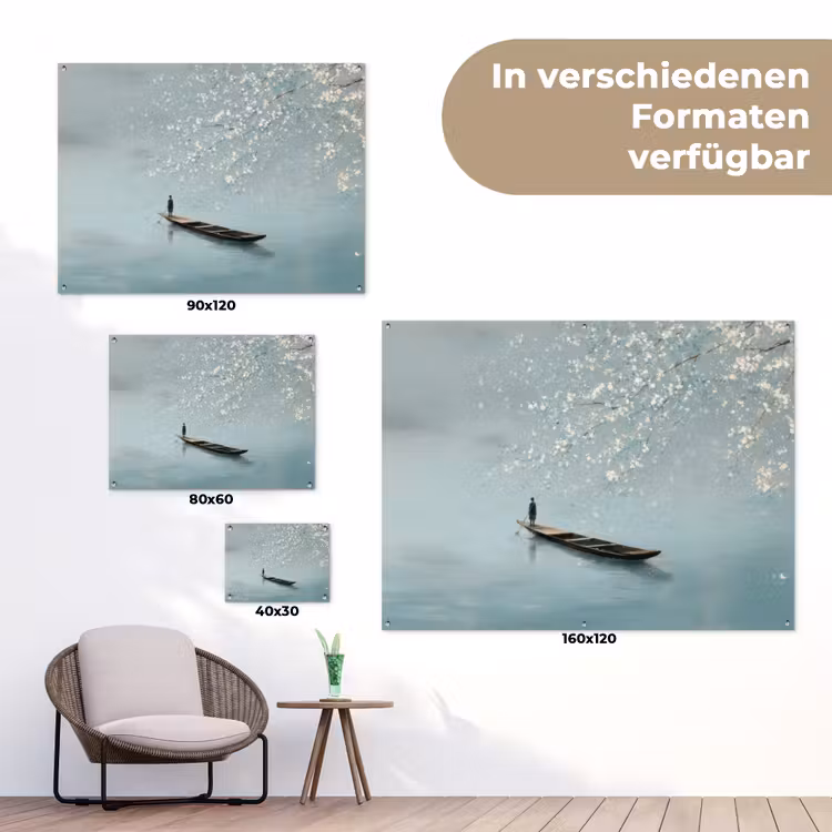 Bloesems - Minimalistisch - Wateroppervlak - Boot tuinposter los doek klein -Xsfeer9_DE