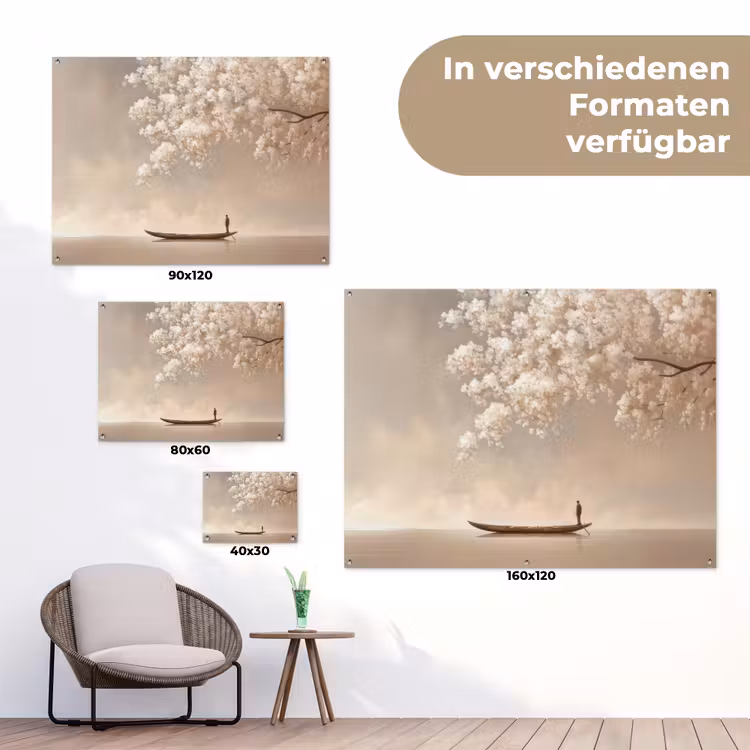 Bloesems - Wit - Boot - Minimalistisch tuinposter los doek klein -Xsfeer9_DE
