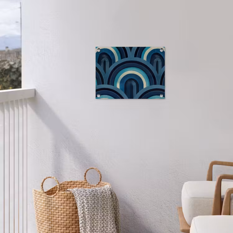 Bogen - Geometrisch - Patroon - Blauw - Retro tuinposter los doek klein 239 -sfeer8