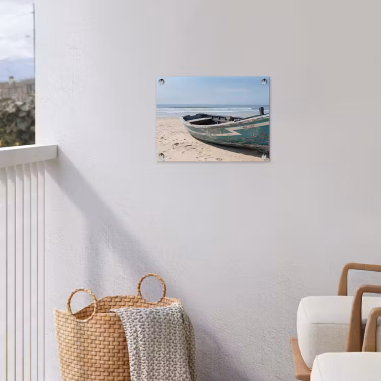 Boot - Zandstrand - Zee tuinposter los doek klein -sfeer8