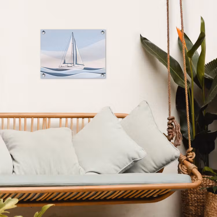Boot - Zeil - Zee - Modern - Beige tuinposter los doek klein -sfeer7