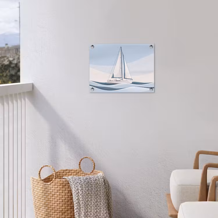 Boot - Zeil - Zee - Modern - Beige tuinposter los doek klein -sfeer8
