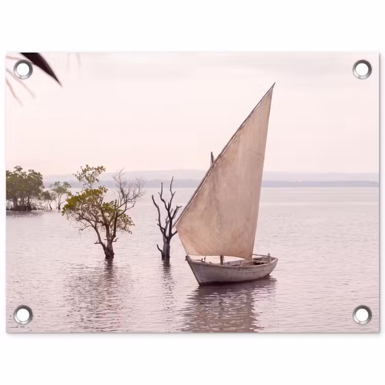 Boot - Zeil - Water - Tropisch - Natuur tuinposter los doek klein -3d