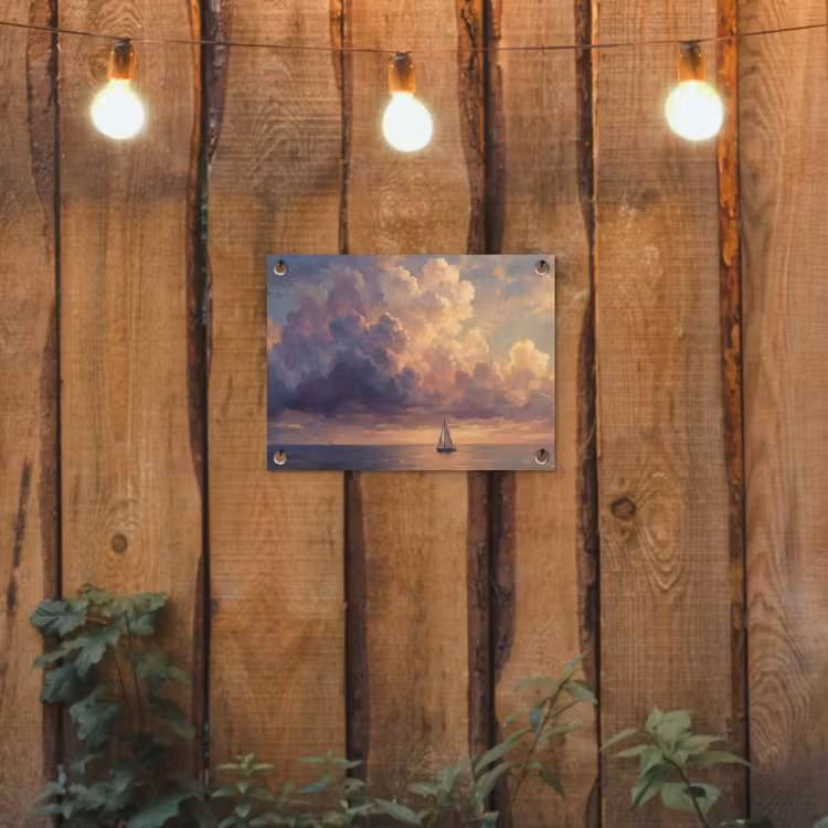 Boot - Zonsondergang - Zee - Natuur - Goud tuinposter los doek klein -sfeer1