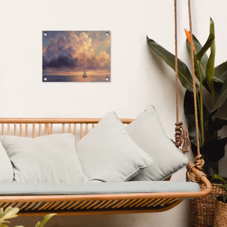 Boot - Zonsondergang - Zee - Natuur - Goud tuinposter los doek klein -sfeer7