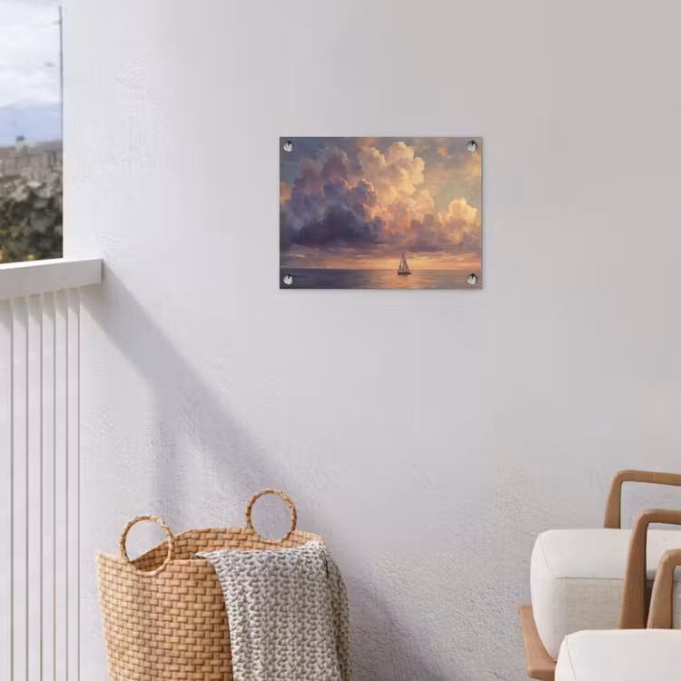 Boot - Zonsondergang - Zee - Natuur - Goud tuinposter los doek klein -sfeer8