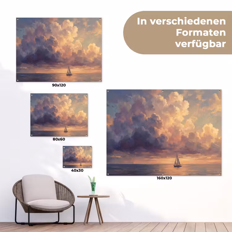 Boot - Zonsondergang - Zee - Natuur - Goud tuinposter los doek klein -Xsfeer9_DE