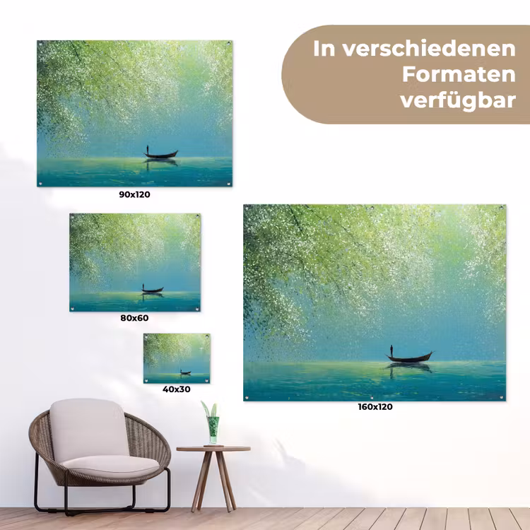 Bootje - Water - Bladeren - Bloesems tuinposter los doek klein -Xsfeer9_DE
